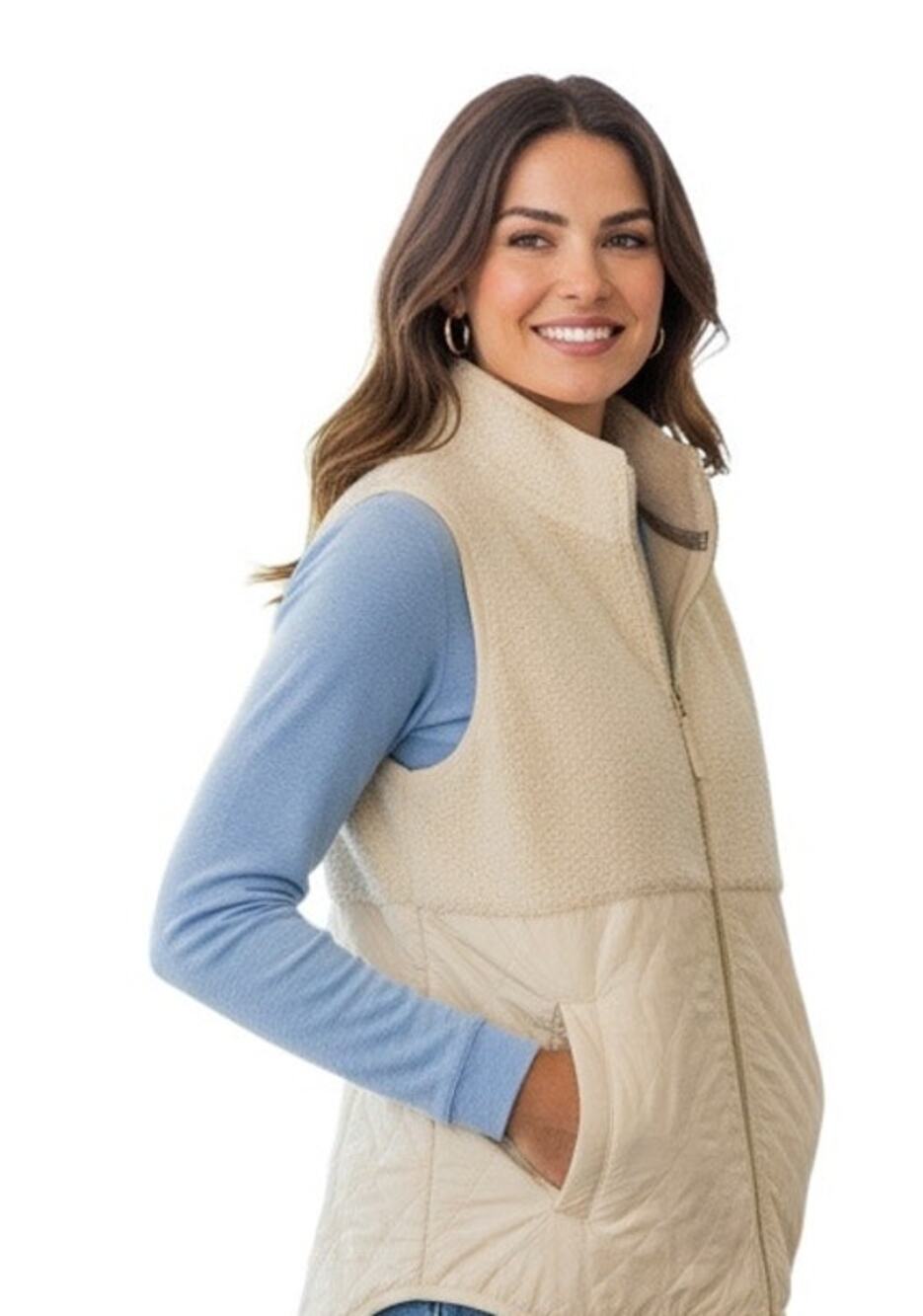 Tommy Bahama $158 Mixed Media Quilted Fleece Cream Vest Size XL